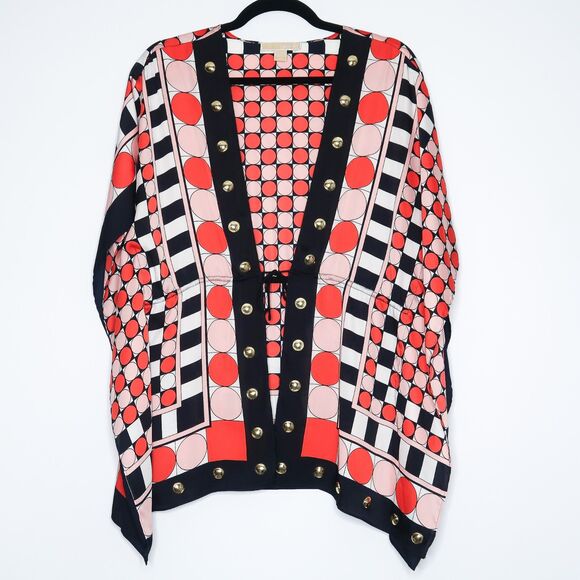 MICHAEL Michael Kors Womens‎ Kimono S/M Blue Pink Peach Geometric 70s Nautical - Picture 1 of 7